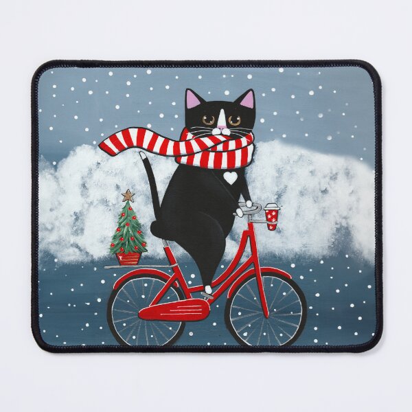 Item preview, Tuxedo Cat Winter Bicycle Ride designed and sold by KilkennyCat Art.