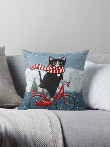 Black Cat Winter Bicycle Ride Pillow for Sale by kilkennycat Redbubble