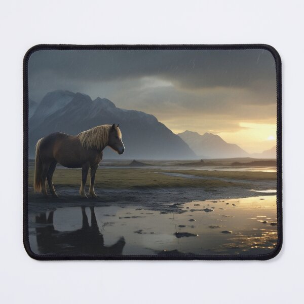 Item preview, Lake with rocks and wild horse at sunset - Landscape photography designed and sold by TheArtistOf2022.