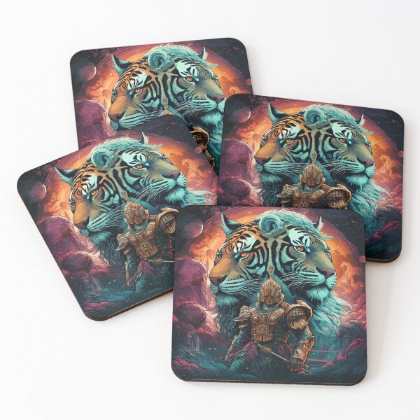 Item preview, Enigmatic Medieval Warrior with Twin Tigers designed and sold by mittie101.