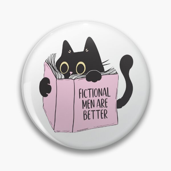 Item preview, Fictional Men Are Better Black Cat Book Lovers Pink Bookish Cat and books designed and sold by StickyBook.