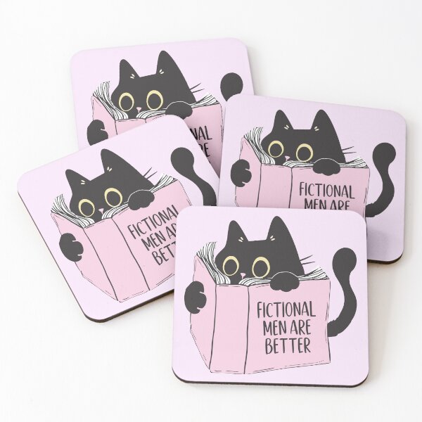 Item preview, Fictional Men Are Better Black Cat Book Lovers Pink Bookish Cat and books designed and sold by StickyBook.