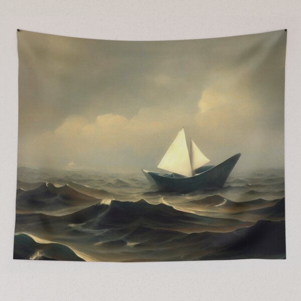 Item preview, Paper boat in rough seas designed and sold by Donkey's Salad.