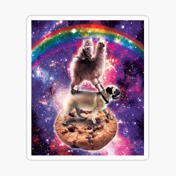 Space Cat Llama Pug Riding Cookie Sticker