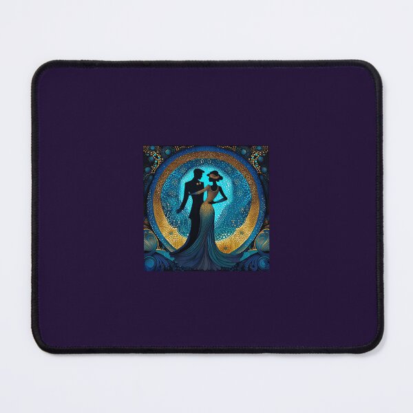 Item preview, couple dancing in the moonlight, blue and gold art deco style designed and sold by Creativesphotos.