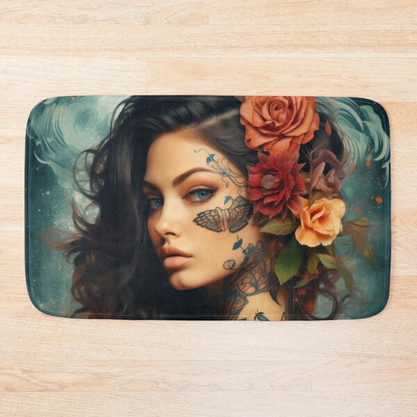 Item preview, Beautiful Young Woman with Tattoos - UHD Image, Holotone Printing, Celebrity Mashups designed and sold by MedusaAiArt.