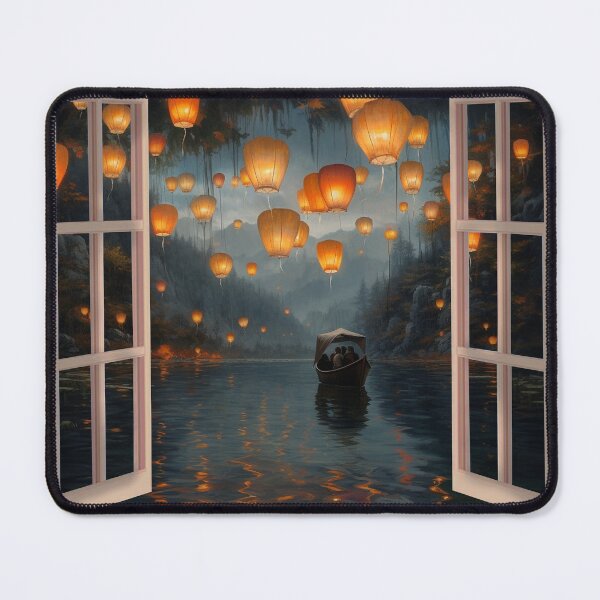 Item preview, Lanterns and boat in lake designed and sold by zand-n-zive.