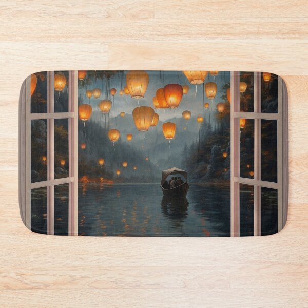 Item preview, Lanterns and boat in lake designed and sold by zand-n-zive.