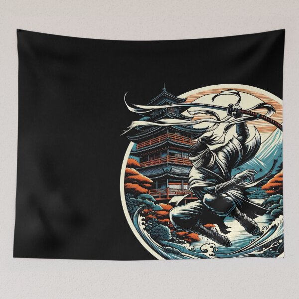 Item preview, Ninjutsu Fighting Pose Ukiyo-e Temple Design designed and sold by RedDesignSyc.