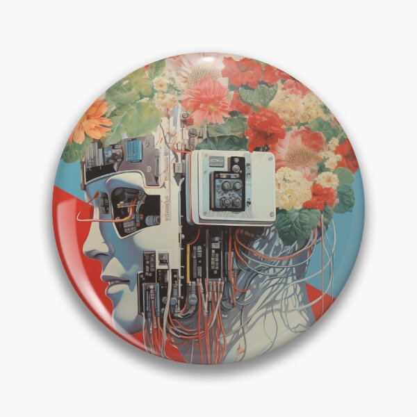 Item preview, Abstract Vintage Illustration of Robot with Microchips and Flowers designed and sold by Je-we.
