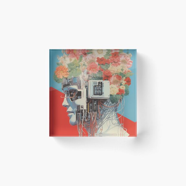 Item preview, Abstract Vintage Illustration of Robot with Microchips and Flowers designed and sold by Je-we.