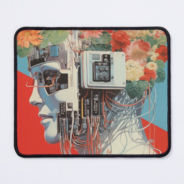 Item preview, Abstract Vintage Illustration of Robot with Microchips and Flowers designed and sold by Je-we.