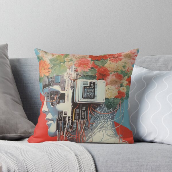 Item preview, Abstract Vintage Illustration of Robot with Microchips and Flowers designed and sold by Je-we.
