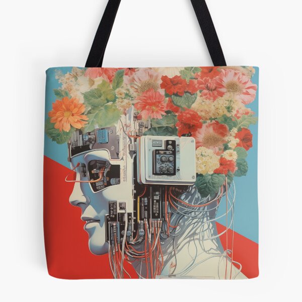Item preview, Abstract Vintage Illustration of Robot with Microchips and Flowers designed and sold by Je-we.
