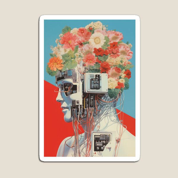 Item preview, Abstract Vintage Illustration of Robot with Microchips and Flowers designed and sold by Je-we.