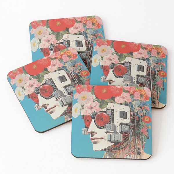 Item preview, Abstract Vintage Illustration of Robot with Microchips and Flowers designed and sold by Je-we.