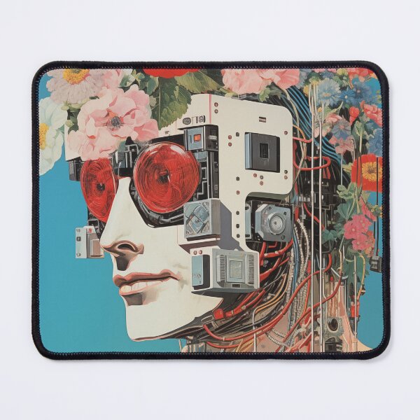 Item preview, Abstract Vintage Illustration of Robot with Microchips and Flowers designed and sold by Je-we.