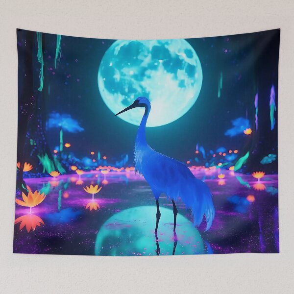 Item preview, Lunar Radiance: Neon Crane under a Bioluminescent Moon designed and sold by Matt's Artificial Nature.