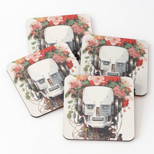 Item preview, Abstract Vintage Illustration of Robot with Microchips and Flowers designed and sold by Je-we.