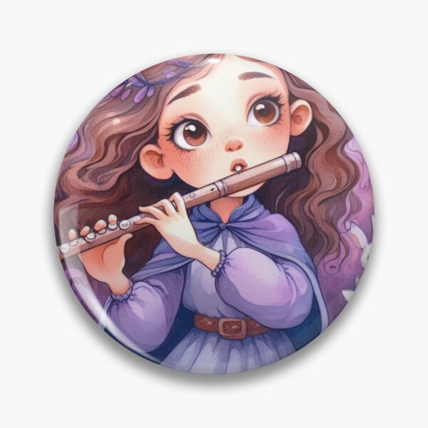 Item preview, Girl in Cape Playing Flute in Purple Forest with Bunnies (#3/4) Music Student Gift designed and sold by ElegantTeaTime.