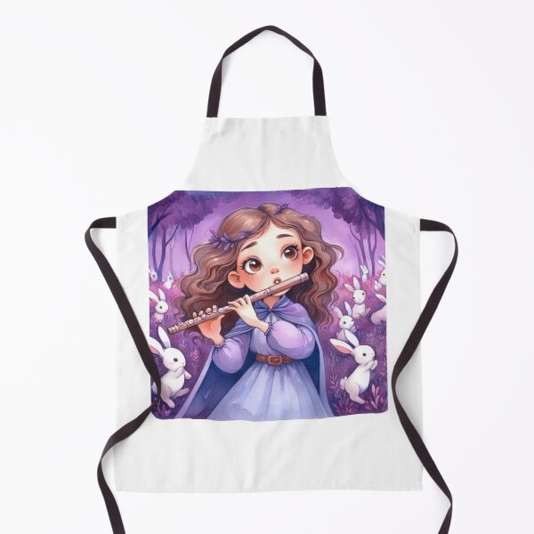 Item preview, Girl in Cape Playing Flute in Purple Forest with Bunnies (#3/4) Music Student Gift designed and sold by ElegantTeaTime.
