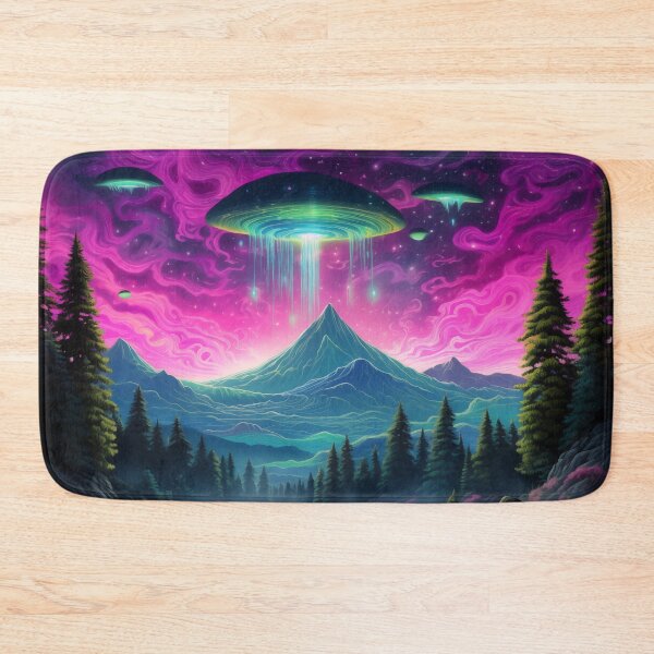 Item preview, Blacklight Style Fluorescent Interdimensional Visitors Over Mountains And Valley designed and sold by Matt's Artificial Nature.