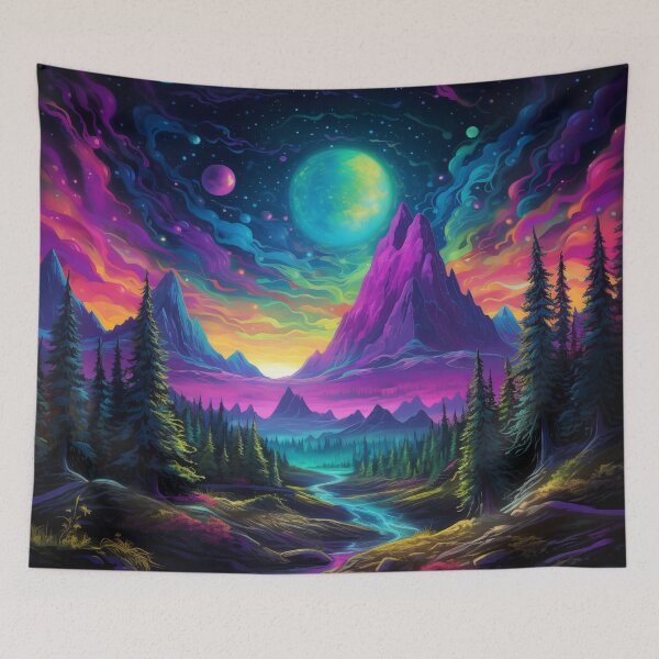 Item preview, Blacklight Style Fluorescent Mountains Planets and Skies designed and sold by Matt's Artificial Nature.