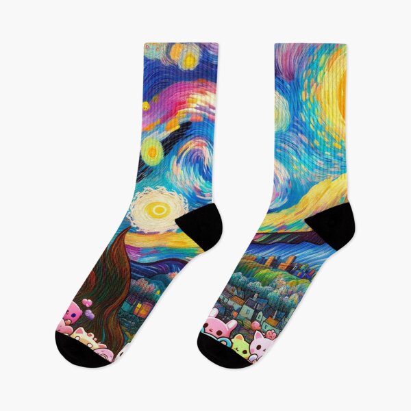 Item preview, Fusion of Styles: Van Gogh Meets Kawaii in a Colorful Landscape designed and sold by masquetea.