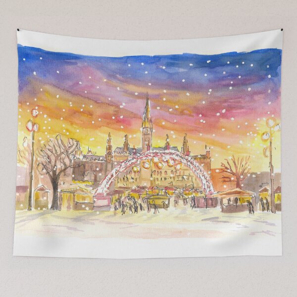 Item preview, Amazing Snowy Vienna City Hall Square and Christmas Market by Night designed and sold by artshop77.