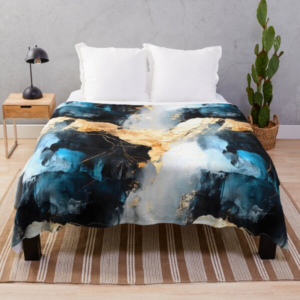 Item preview, Abstract splatter painting of Navy Blue and Gold Modern Pattern Art Decor designed and sold by adlydesigns.