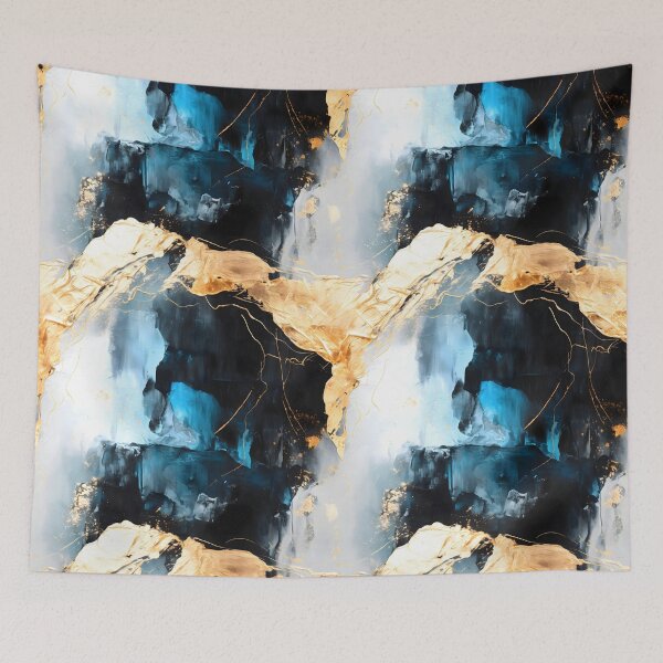 Item preview, Abstract splatter painting of Navy Blue and Gold Modern Pattern Art Decor designed and sold by adlydesigns.