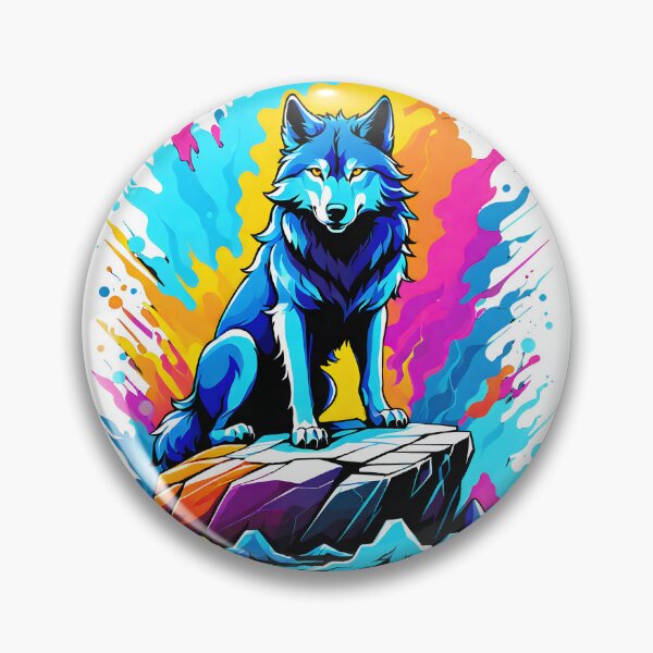 Item preview, Wolf sitting on a rock, vivid colors designed and sold by AdrianoFerrari.
