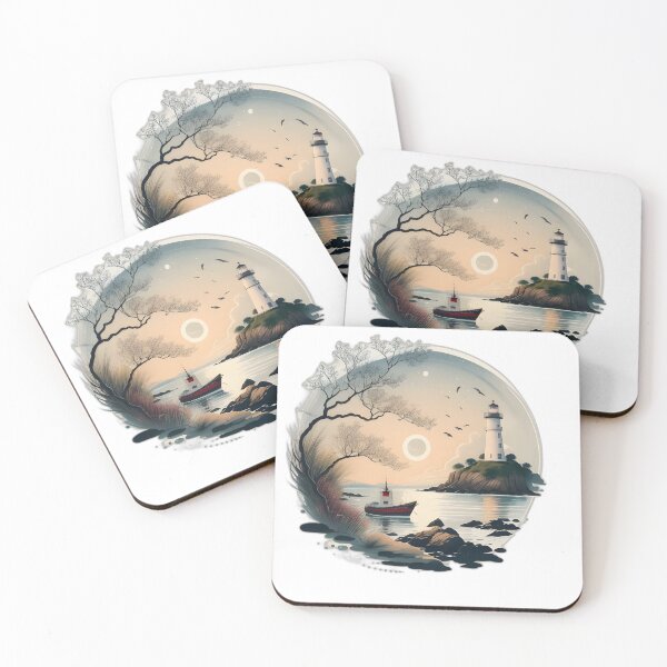 Item preview, Serene seascape with a lighthouse in the distance guiding ships through the night designed and sold by PragmaticP.