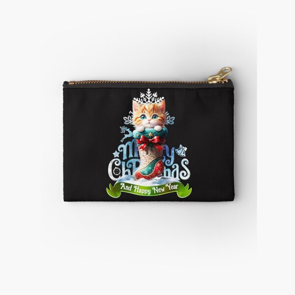 Item preview, cute kitten in a christmas stocking and merry christmas and happy new year designed and sold by ShabayekShop.
