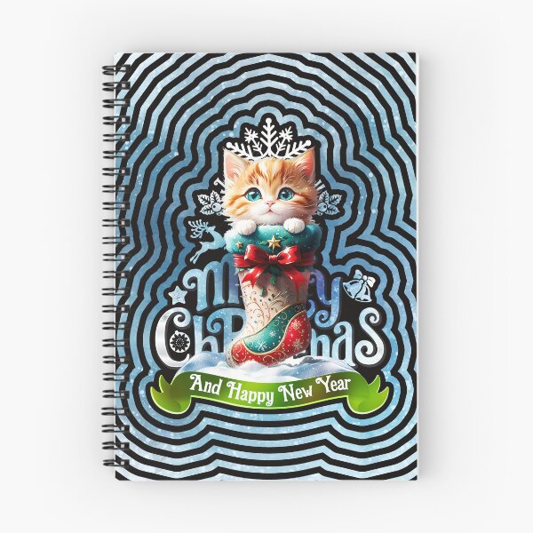 Artikelvorschau, süßes Kätzchen in einem Weihnachtsstrumpf und frohe Weihnachten und ein glückliches neues Jahr entworfen und verkauft von ShabayekShop.