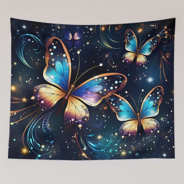 Item preview, Pattern with colorful luminous butterflies designed and sold by AI-Only Creations.