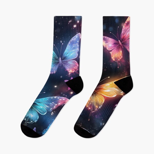 Item preview, Pattern with colorful luminous butterflies designed and sold by AI-Only Creations.