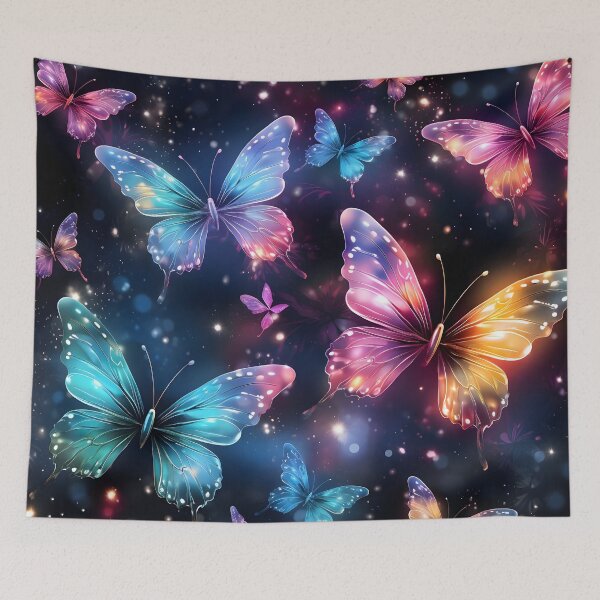 Item preview, Pattern with colorful luminous butterflies designed and sold by AI-Only Creations.