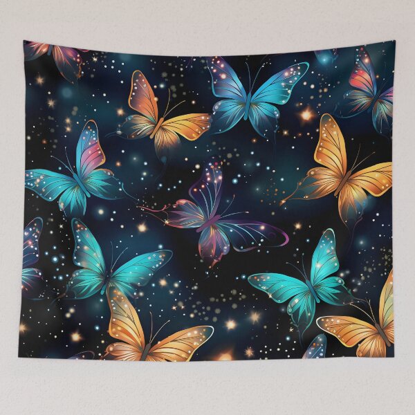Item preview, Pattern with colorful luminous butterflies designed and sold by AI-Only Creations.