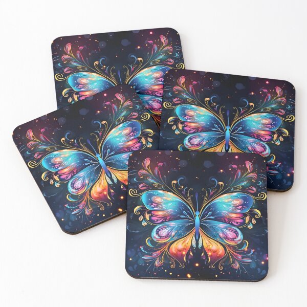 Item preview, Pattern with colorful luminous butterflies designed and sold by AI-Only Creations.