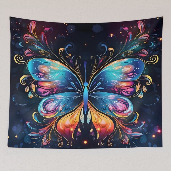 Item preview, Pattern with colorful luminous butterflies designed and sold by AI-Only Creations.