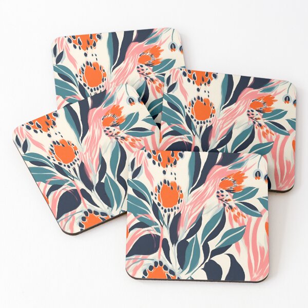 Item preview, Abstract orange and pink flowers on a milky background designed and sold by Artdroid.