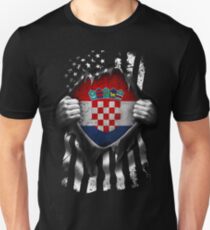 Kroatische amerikanische Flagge USA Kroatien Slim Fit T-Shirt