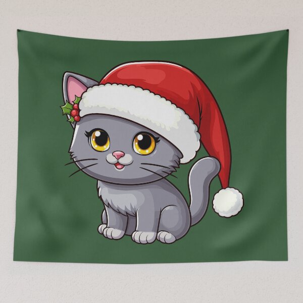 Item preview, Chartreux Cat Wearing Santa Hat Merry Christmas designed and sold by Maljonic.