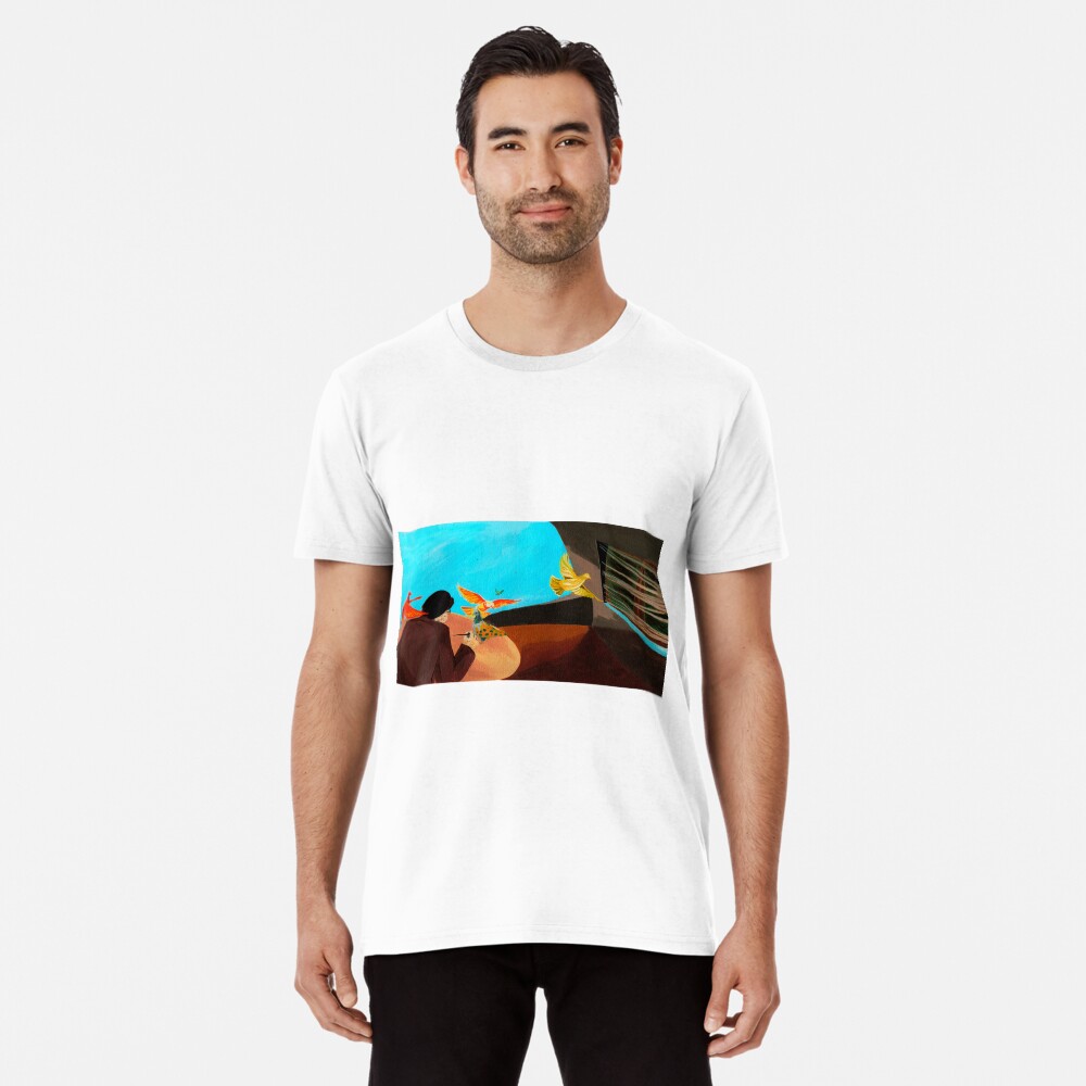 Old man painting pigeons children's book illustration Premium T-Shirt