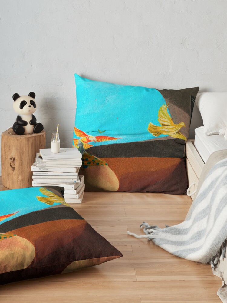 Alternate view of Old man painting pigeons children's book illustration Floor Pillow