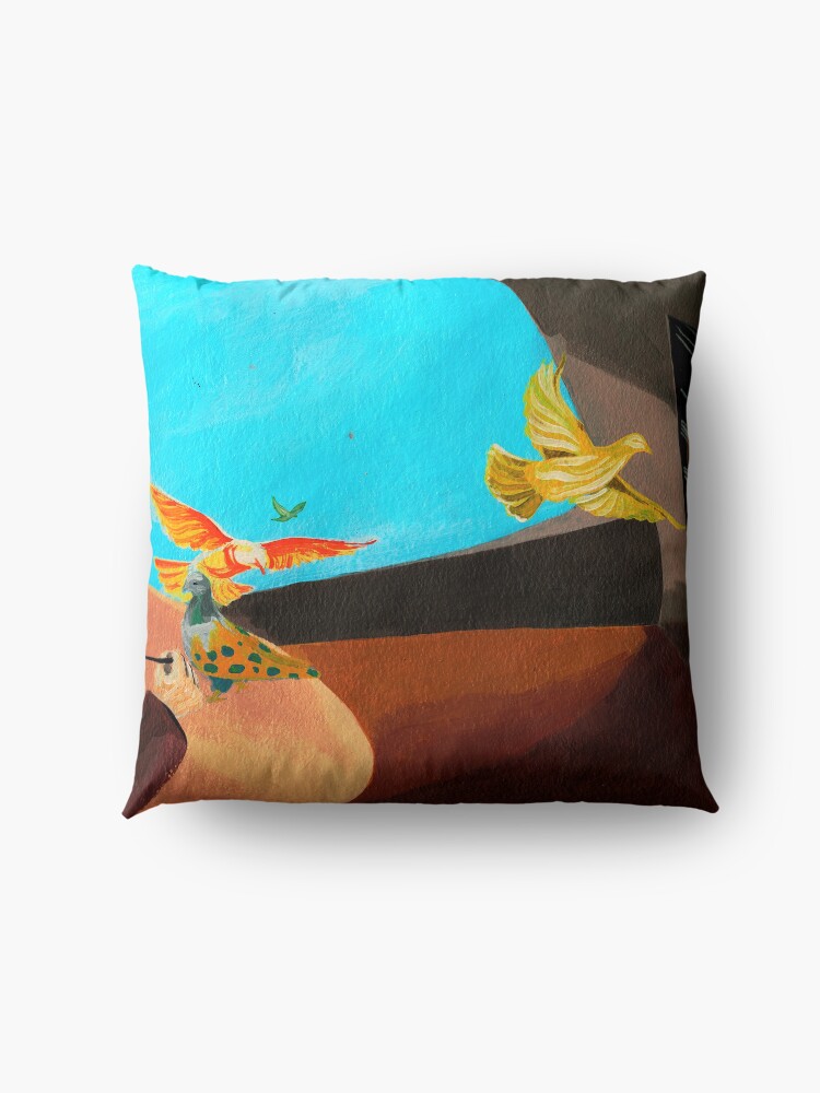 Alternate view of Old man painting pigeons children's book illustration Floor Pillow