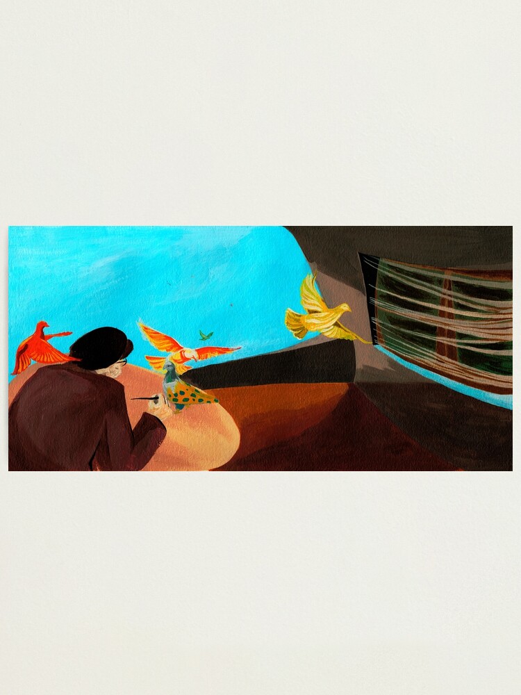 Alternate view of Old man painting pigeons children's book illustration Photographic Print