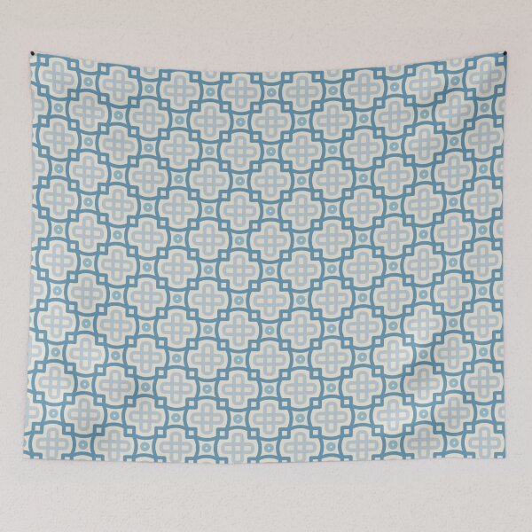 Item preview, Blue Grey Crosses Squares Chains Geometric Moroccan Mosaic Art Deco Pattern designed and sold by PenguinForests.