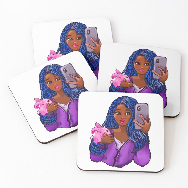 Item preview, Cool edgy black girl and rabbit 2 with hair in blue braids and camera phone- black girl designed and sold by Artonmytee.